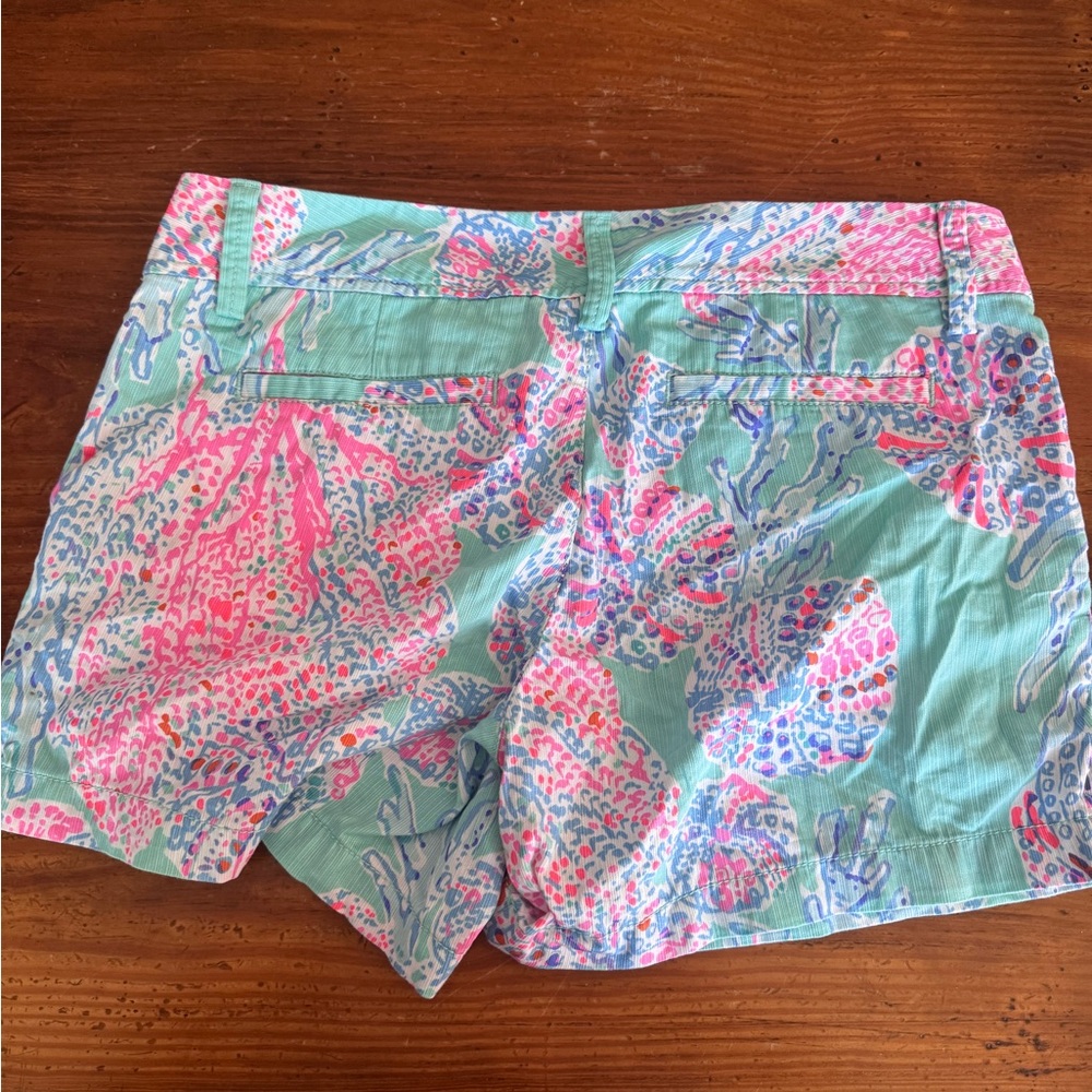 Lilly Pulitzer Mint Sea Life Print Shorts with Pink & Blue Accents - Picture 3 of 3